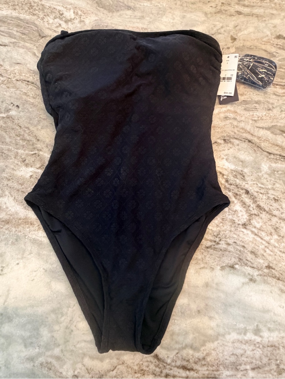Lands’ End Black Tummy Control Strapless One Piece Swimsuit S NWT UPF 50